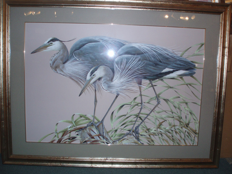 Pair Great Blue Herons Watercolor by Art LaMay
