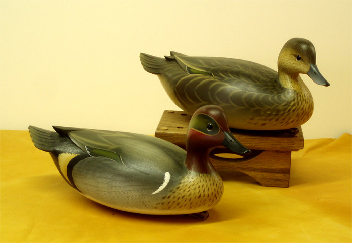 Green Wing Teal Crosswing carvings by by George Strunk