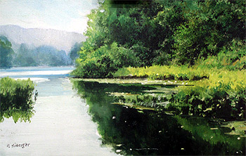 Morning Mist on the Delaware -
                        Miniature Painting by Fred Kirberger
