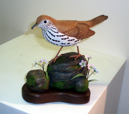 Decorative Wood Thrush -  carvings by Manfred Scheel