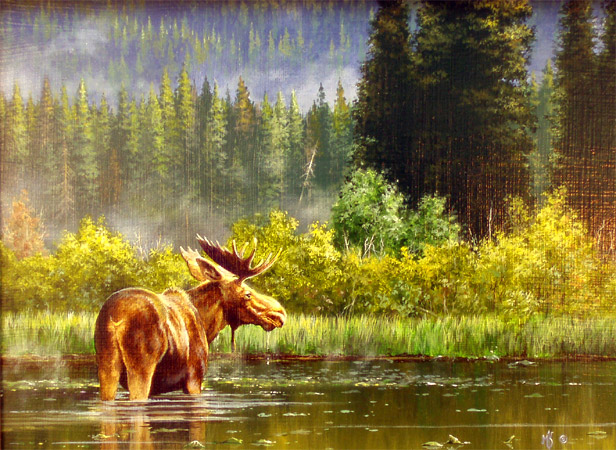 "Morning Solitude"   - Moose - Acrylic by Mark Kelso