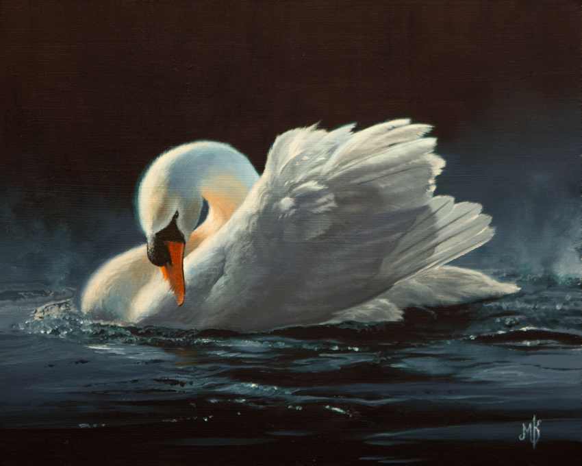 Moonlight Cantata Mute Swan - painting by Mark Kelso