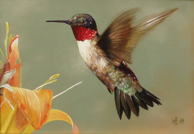Ruby-Throated Hummingbird - Acrylic by Mark Kelso