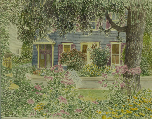 "House & Flowers Harrison Street" Water Color by Anthoney Butera