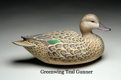 Greenwing Teal Hen Gunner - carving by Ben Heinemann