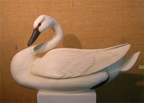 Life Sized Curl Neck Swan with carved feathers by Bob Moreland