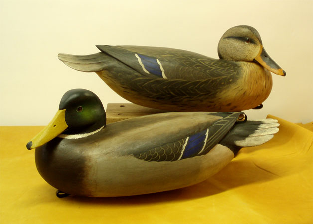 A Pair of Mallard carvings by Bob White