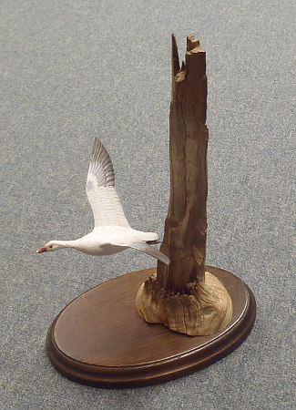 Flying Snow Goose Mini - carving by Gus Sjoholm