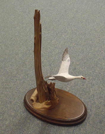 Flying Snow Goose Mini - carving by Gus Sjoholm