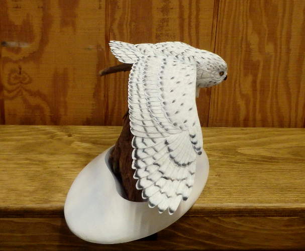 Flying Snowy Owl - 1/4 size  - carved by Harvey Wilsonj