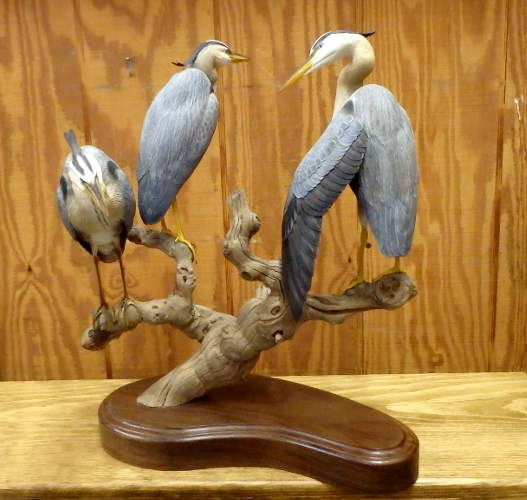 Great Blue Heron Trio - 1/4 size  - carved by Harvey Wilsonj