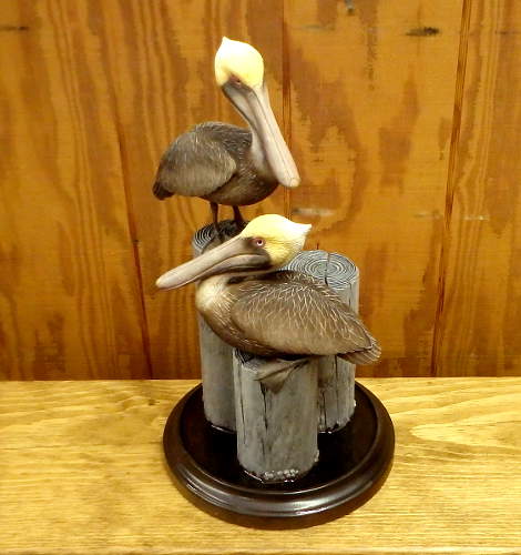Pair of Pelicans - carved by Harvey Wilsonj