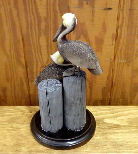 Pair of Pelicans - carved by Harvey Wilsonj