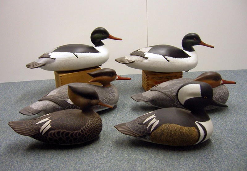 Group
                          of Mergansers carved by Jack Wood