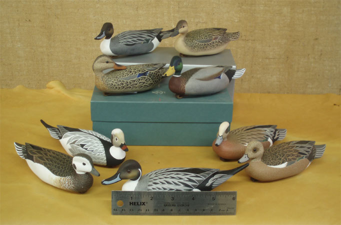 Pintails Mallards Old Squaws Widgeon Mini Decoy carvings  by John Wood