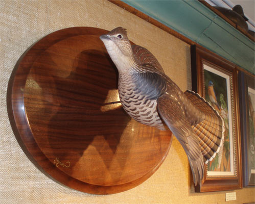 Lifesize Flying Grouse carved by Josh Brewer