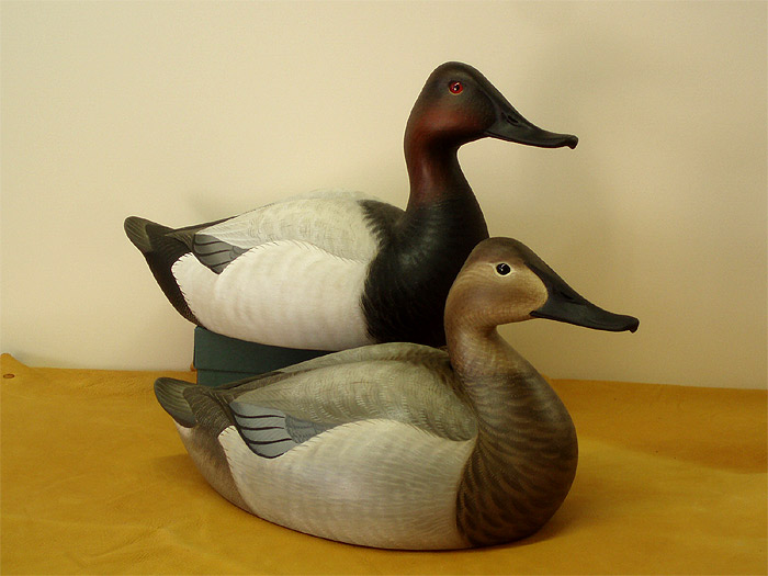 Canvasbacks carved by Josh Brewer