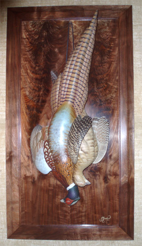 Pair Pheasants - Lifesize carved by Josh Brewer