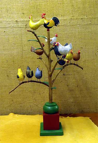 Chicken Tree - Mini - Wood & Acrylic -  Carving by Manfred Scheel