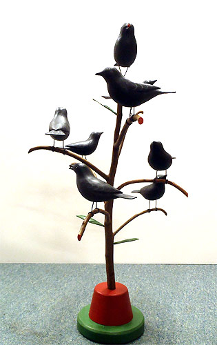 Blackbird Tree - Mini - Wood & Acrylic -  Carving by Manfred Scheel