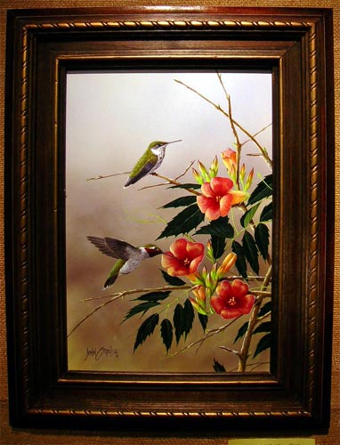 John Crouse Pair of Humming Birds ACRYLIC 8 x 12"